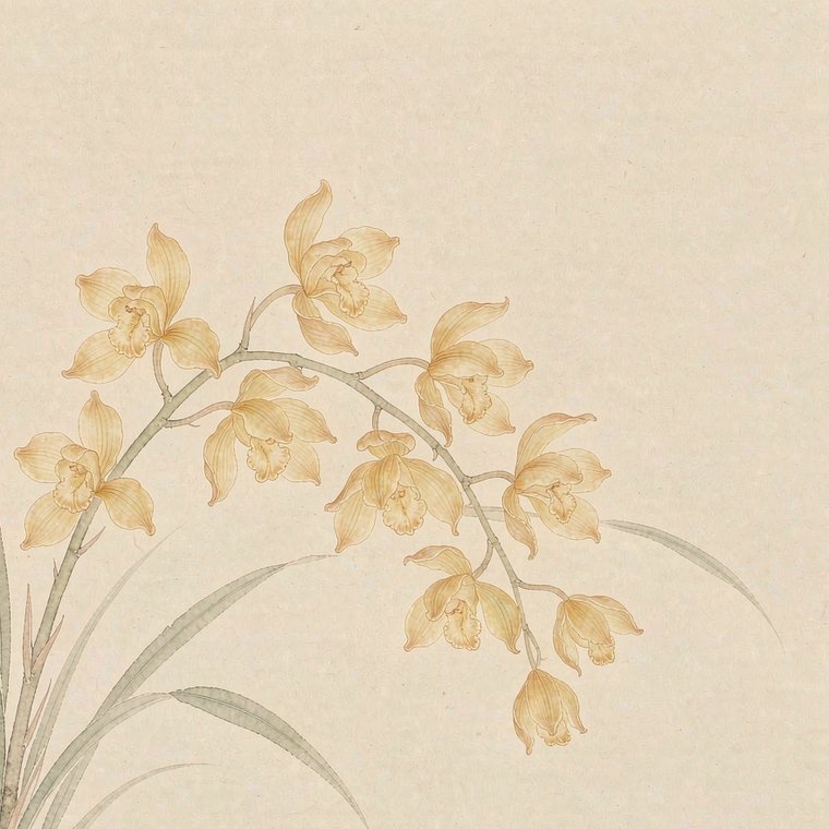 蜜色兰花工笔小品
